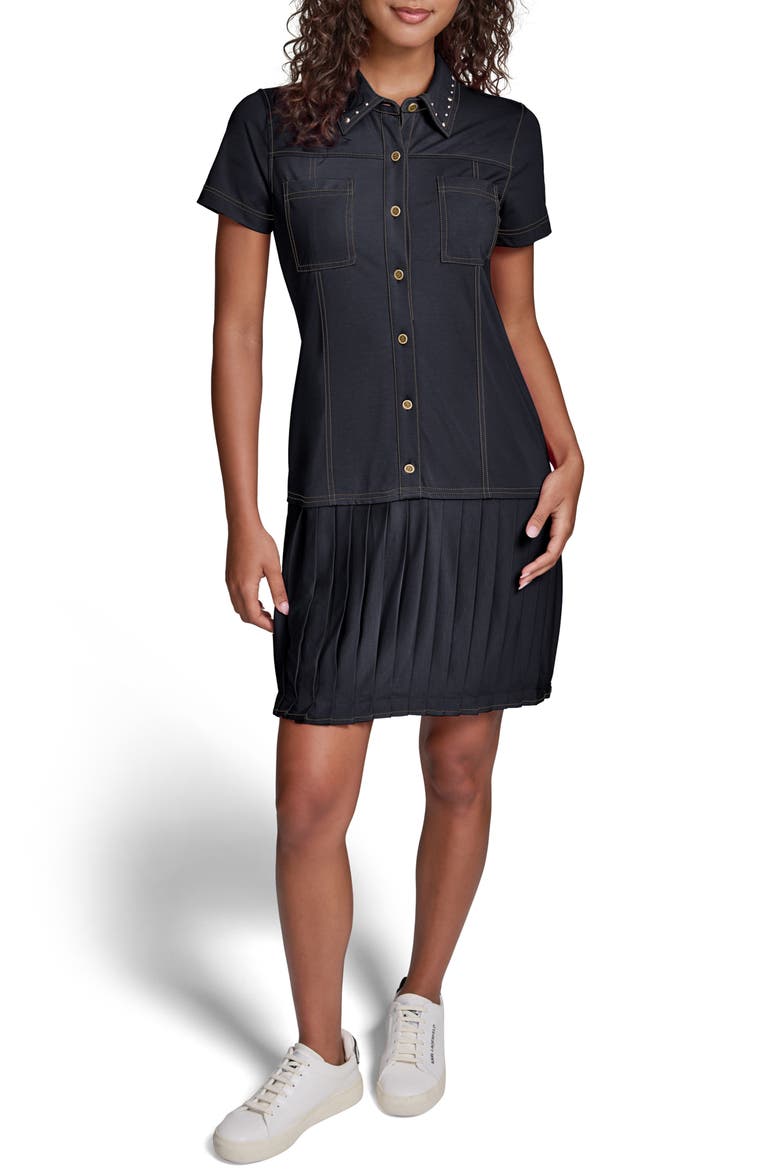 Stud Detail Pleated Shirtdress