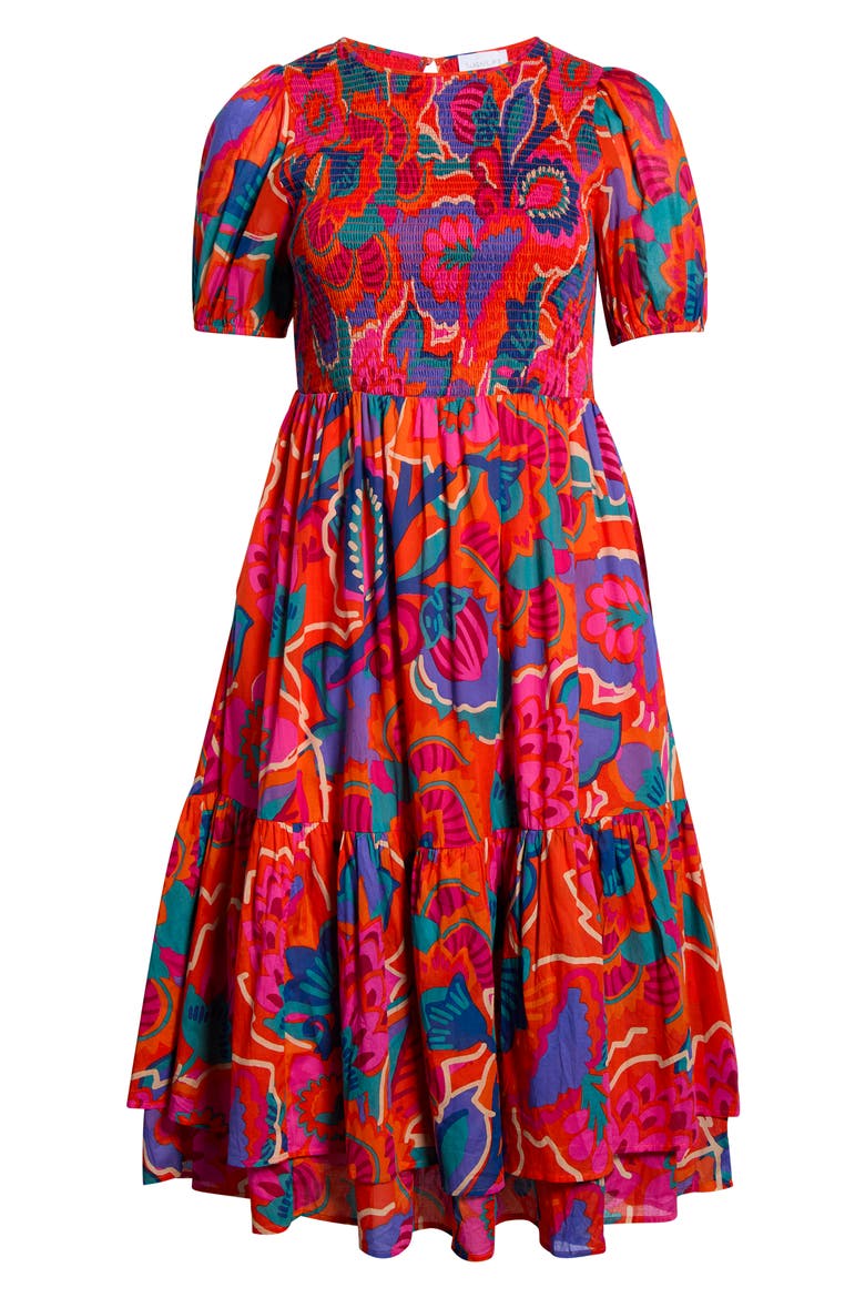 Kahlia Tropics Aruba Smocked Midi Dress