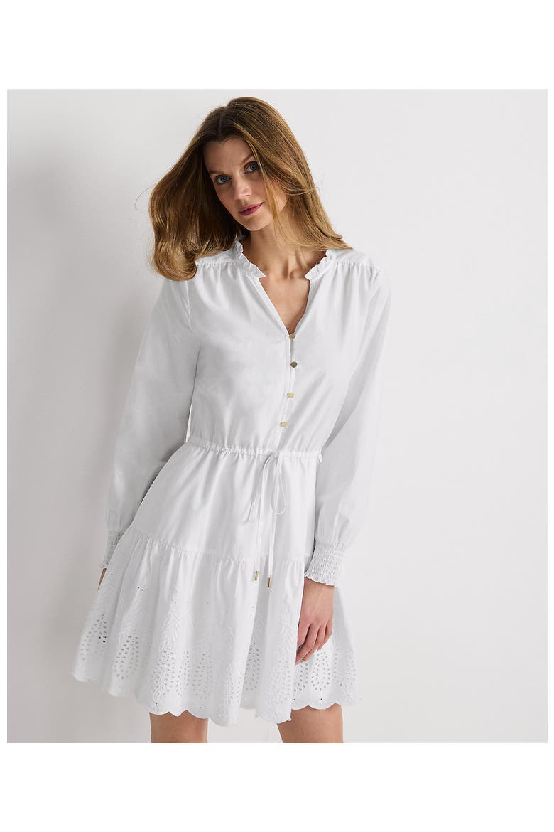 Long Sleeve Eyelet Mini Popover Dress