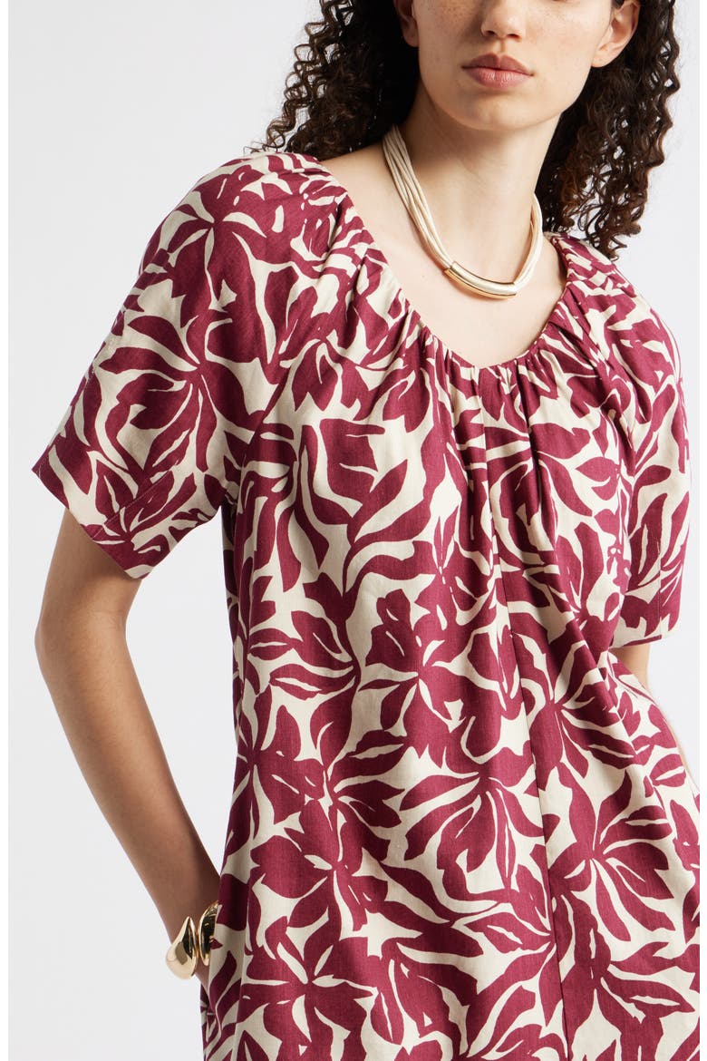Shirred Linen Blend Minidress