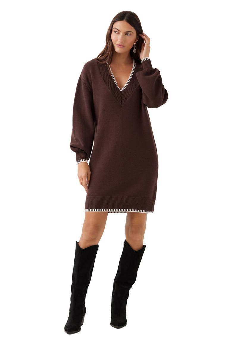 Varsity V-Neck Long Sleeve Sweater Minidress