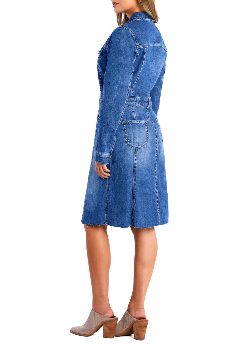 Sway Raw Hem Long Sleeve Denim Shirtdress