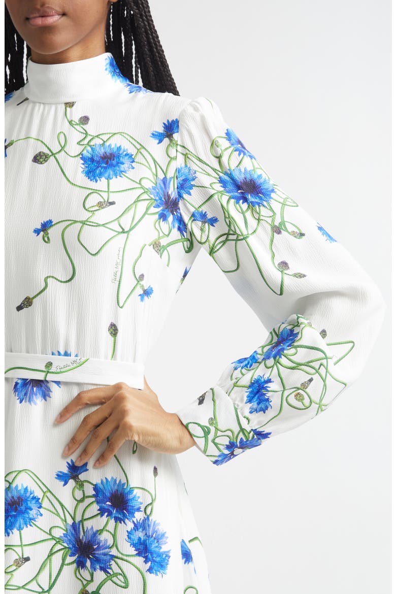 Cornflower Floral Print Long Sleeve Crepe Midi Dress