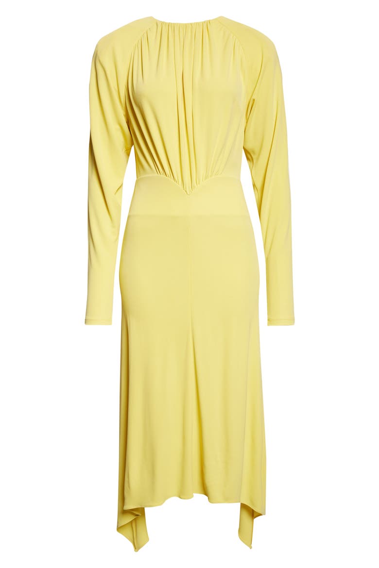 Gathered Long Sleeve Jersey Midi Dress