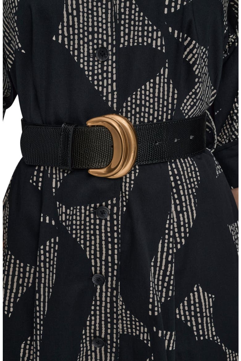 Abstract Print Belted Midi Shirtdress