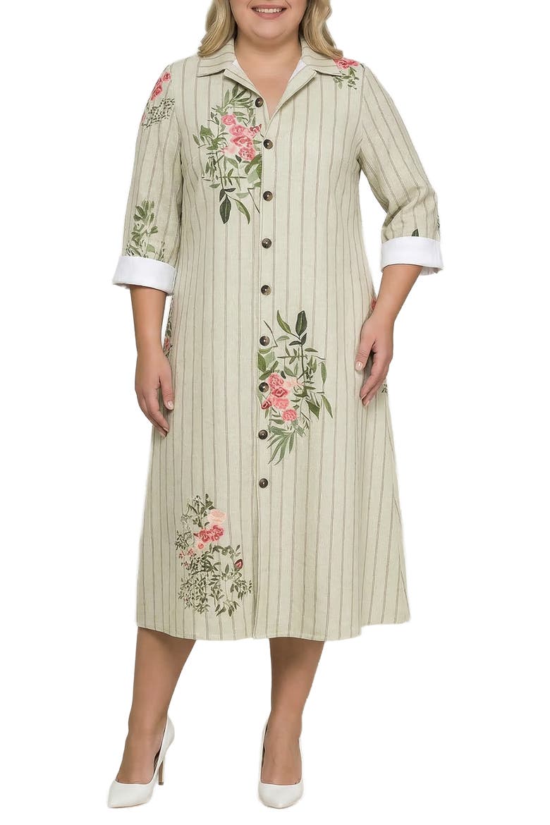 Stripe & Floral Midi Shirtdress