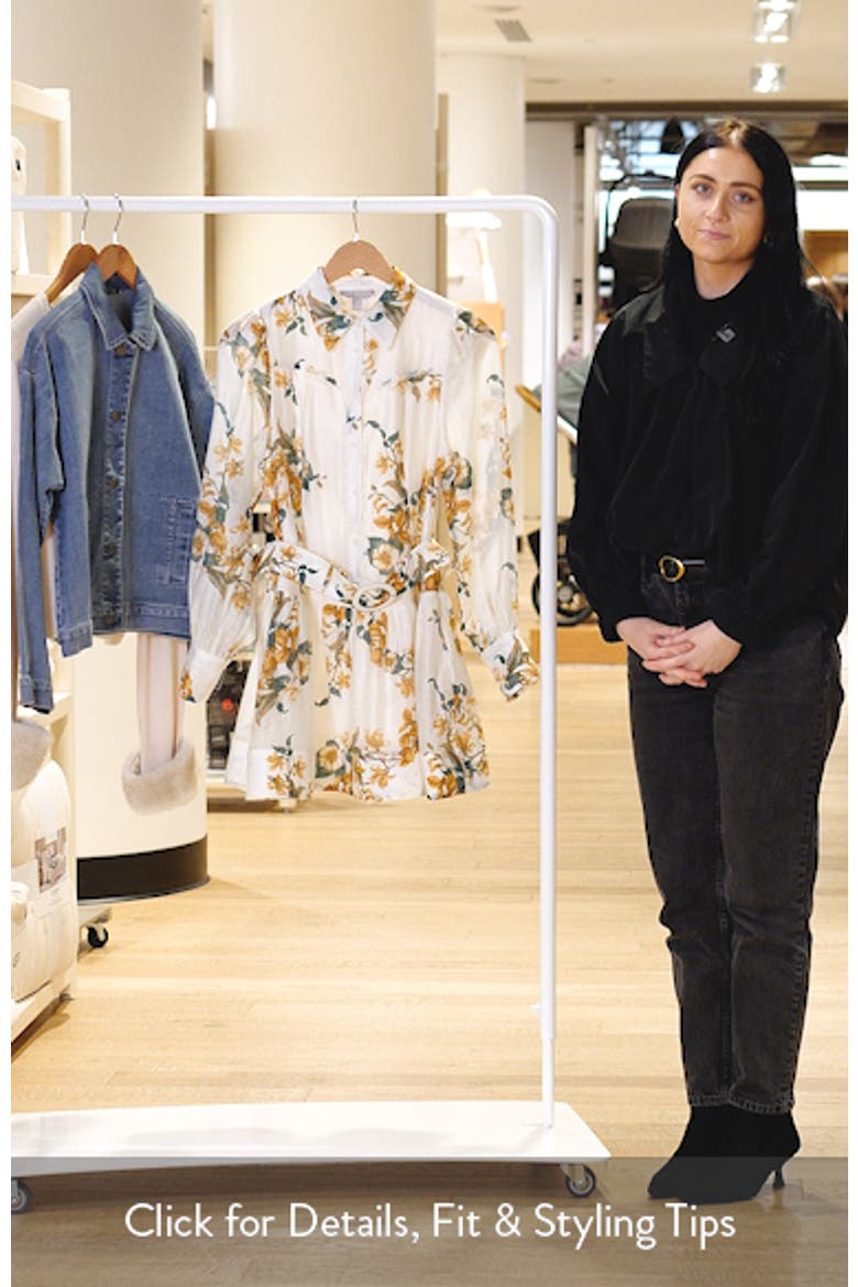 Lace Trim Belted Long Sleeve Mini Shirtdress