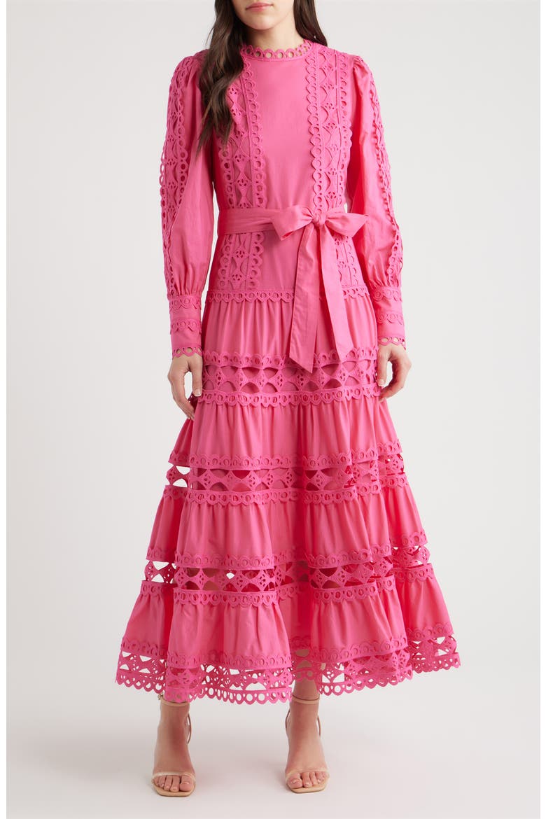 Lace Trim Long Sleeve Cotton Maxi Dress