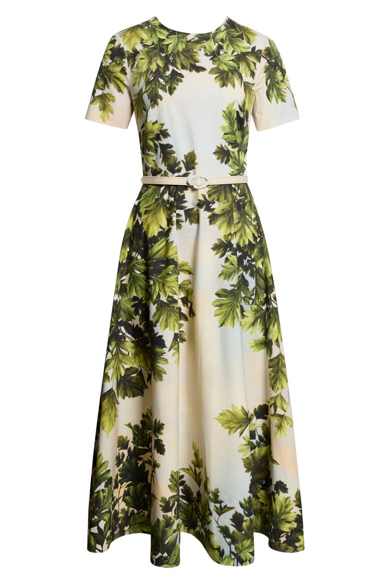 Maple Leaves Cotton Stretch Poplin Midi Dress