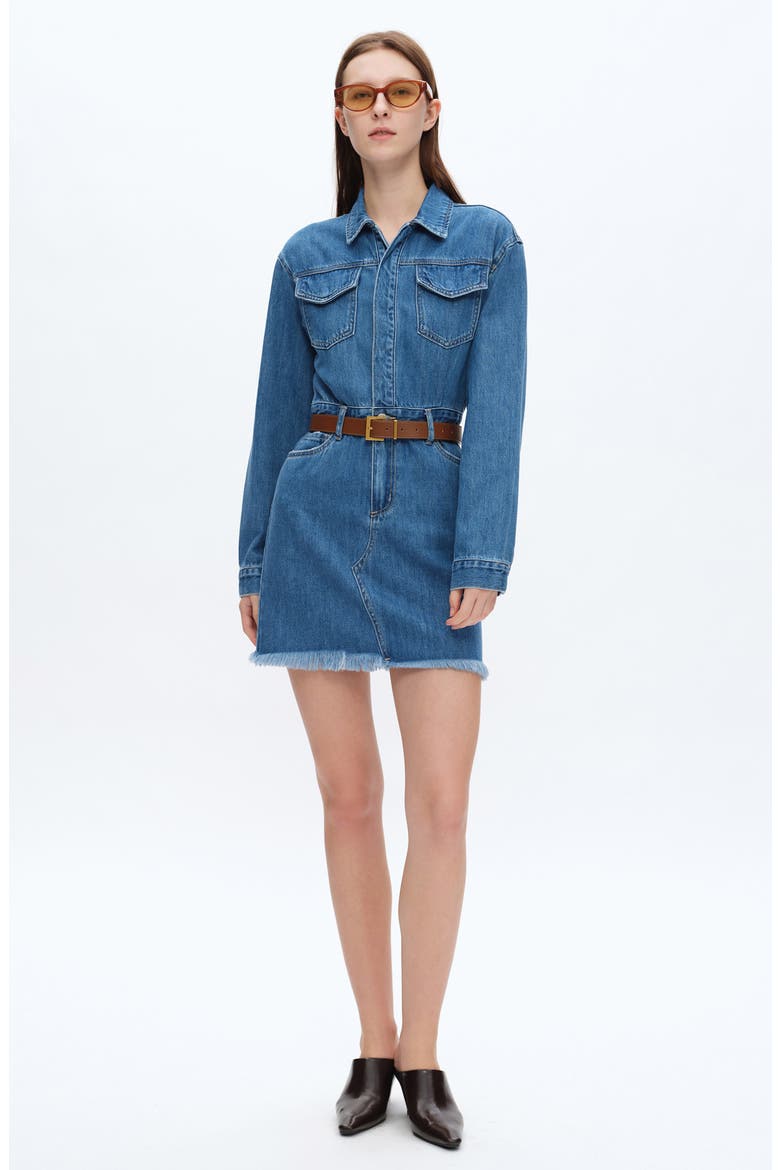 Resa Long Sleeve Fray Hem Denim Mini Shirtdress