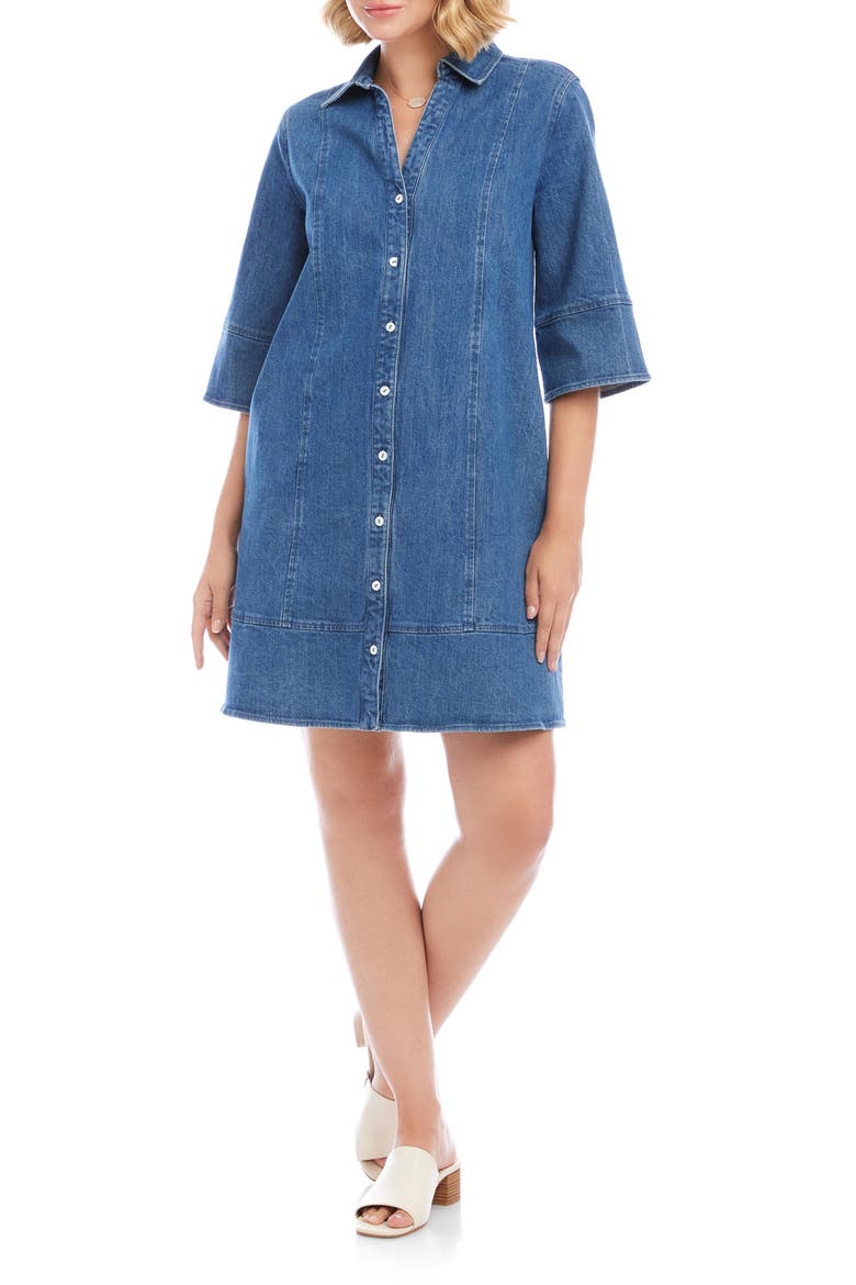 Flare Sleeve Denim Shirtdress