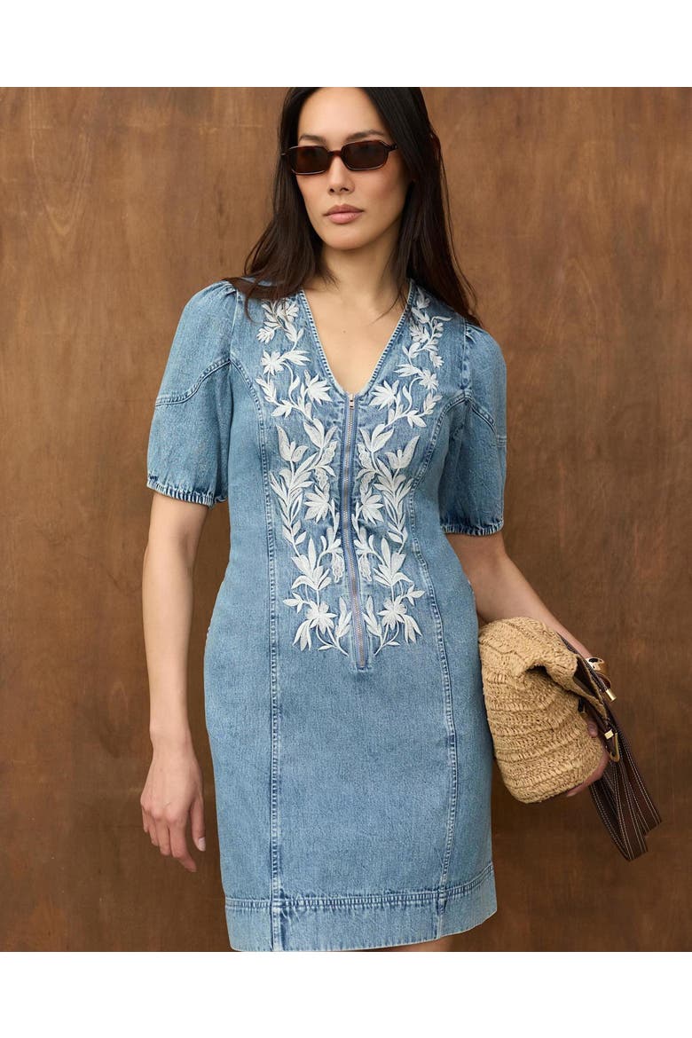Embroidered Denim Mini Dress