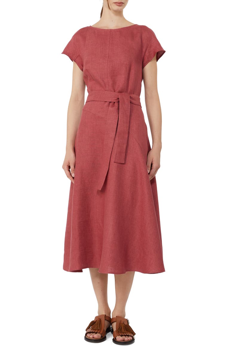 Esordio Belted Linen Canvas A-Line Midi Dress