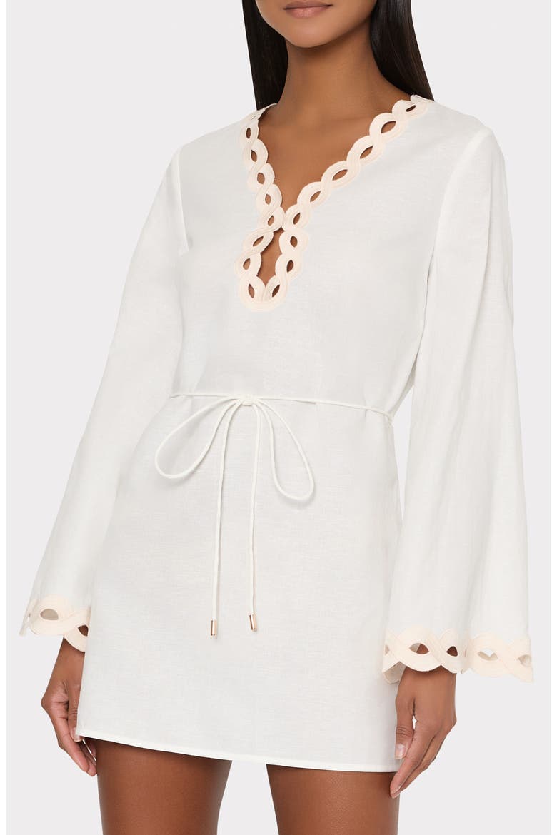 Embroidered Chain Long Sleeve Cotton & Lined Cover-Up Dress