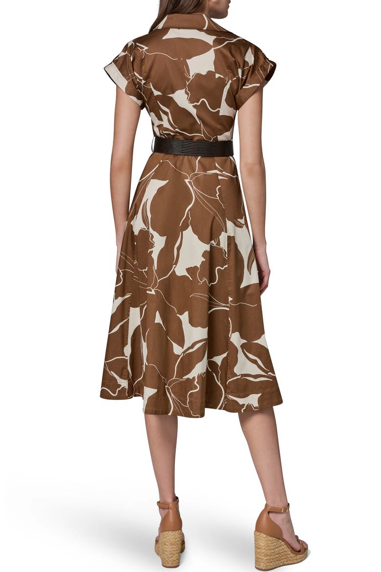 Floral Belted Stretch Cotton Midi Shirtdress