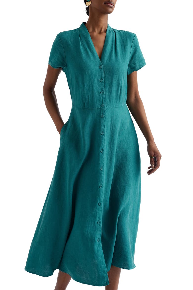 Carved Wood Linen Midi Dress