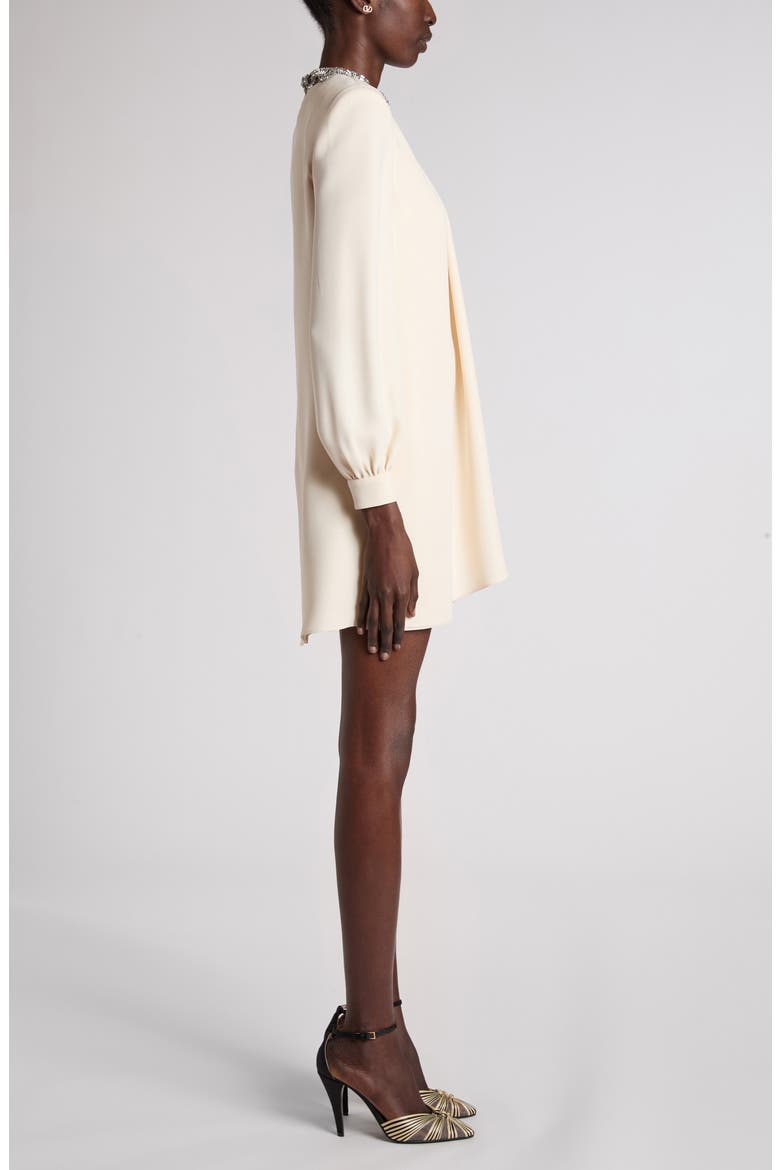 Rhinestone Embellished Long Sleeve Silk Cady Minidress