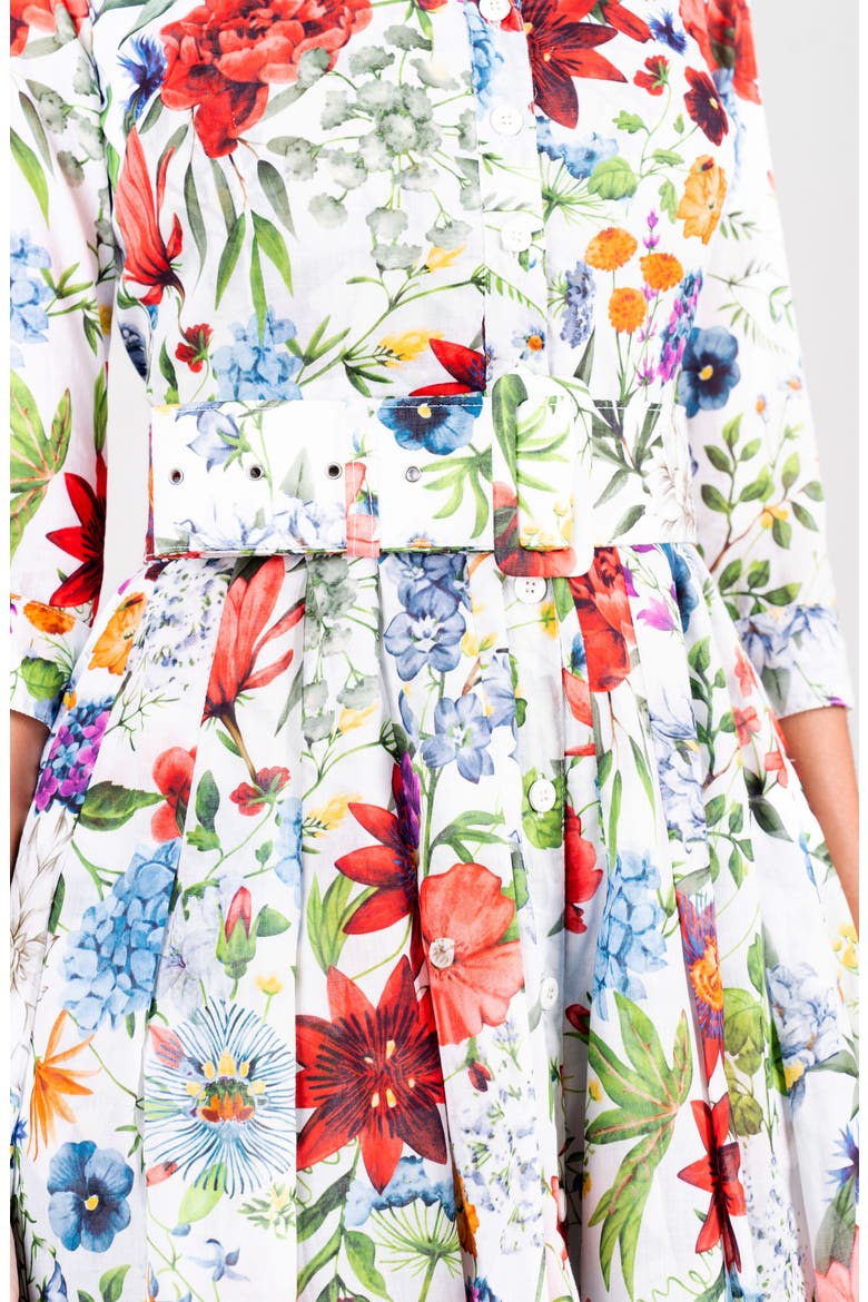 Multicolor Botanic Pleated Midi Shirtdress