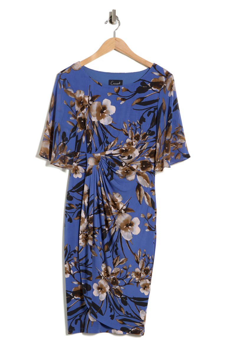 Floral Side Ruched Faux Wrap Dress
