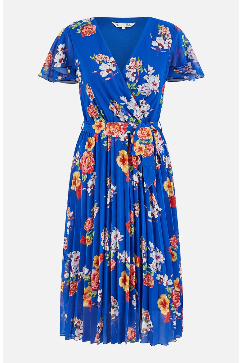 Pleated Floral Tie-Waist Wrap Midi Dress