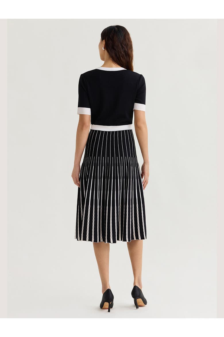 Fit & Flare Two-Tone Soft Knit Midi Dress