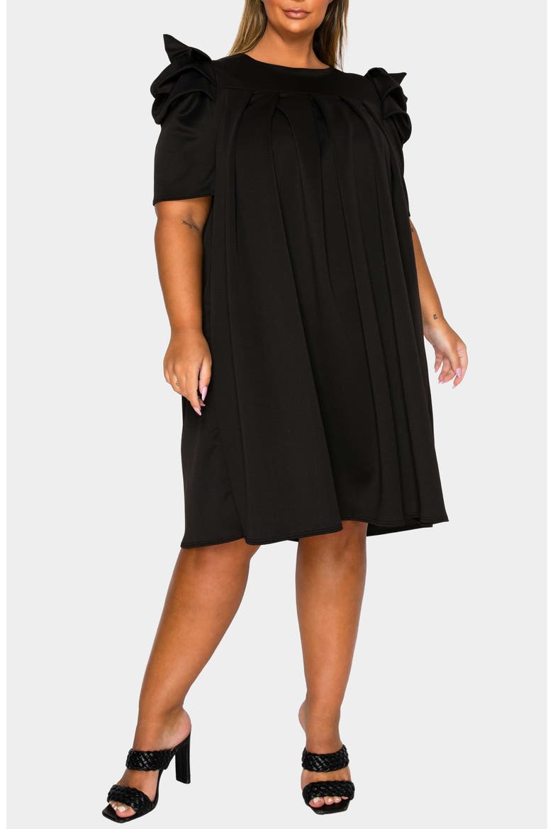 Zaya Puff Sleeve Pleated Shift Dress