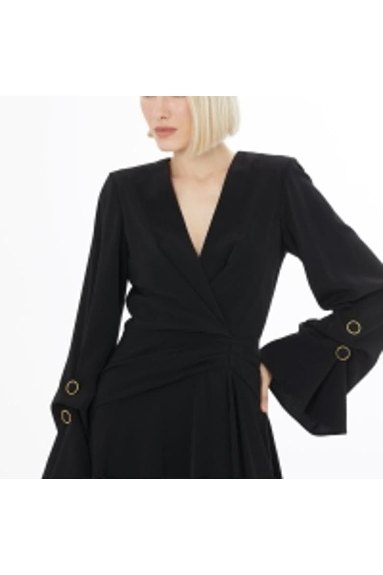 Pleated Front Midi Dress with Concealed Back Zip