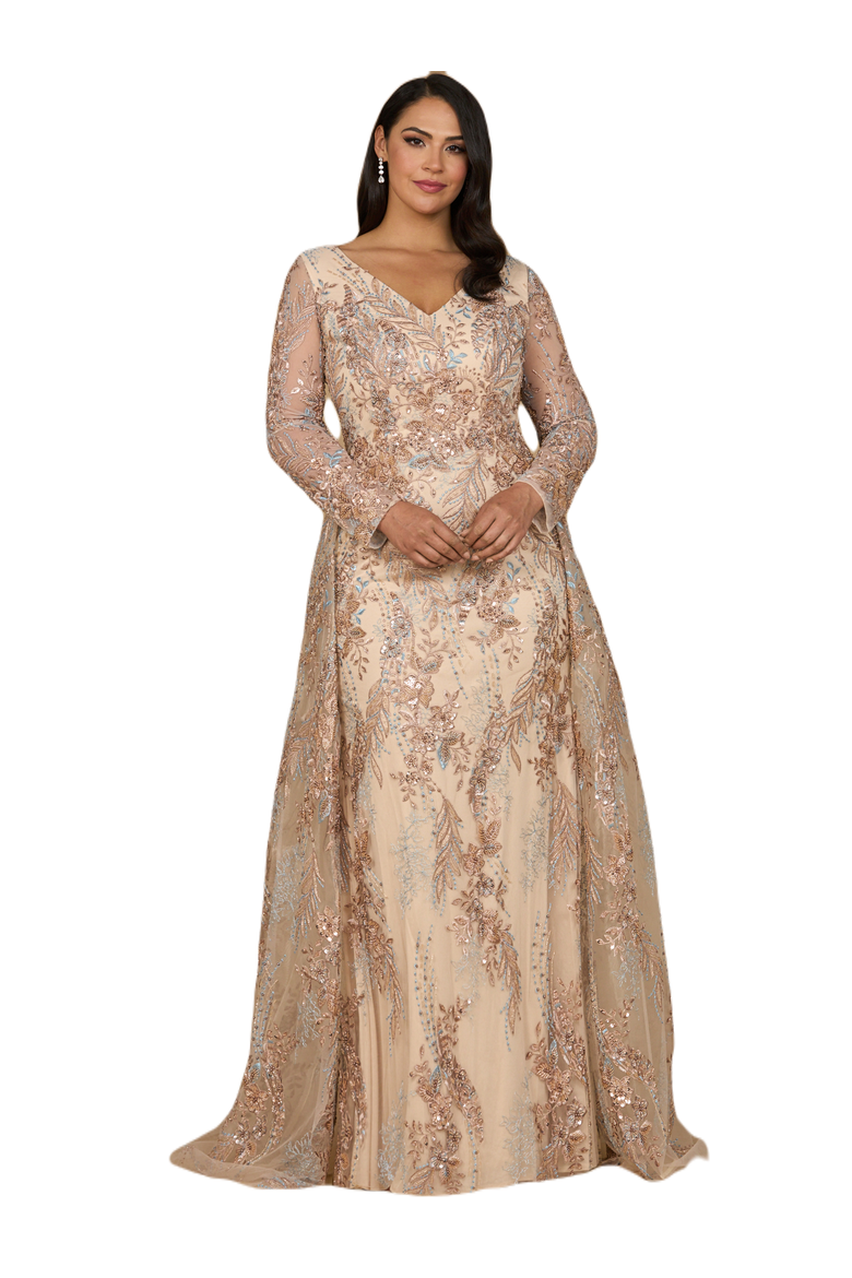 Lace Long Sleeve Gown with Overskirt