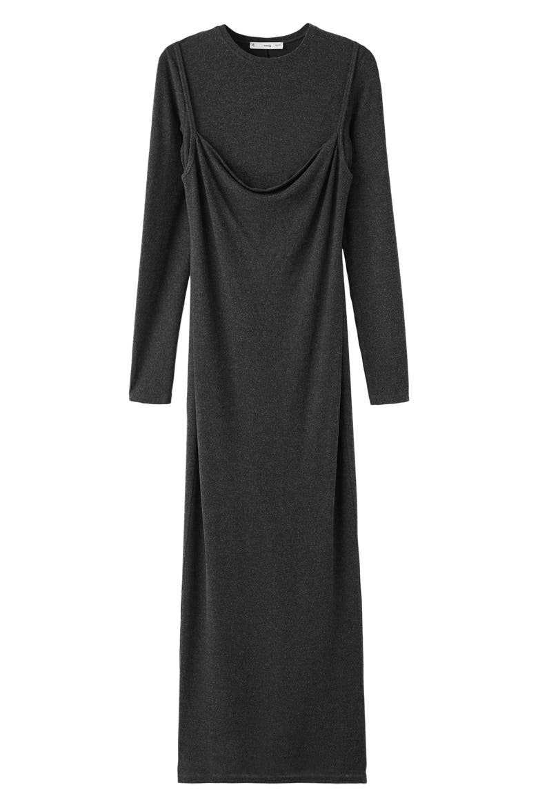 Drape Combined Long Sleeve Maxi Dress