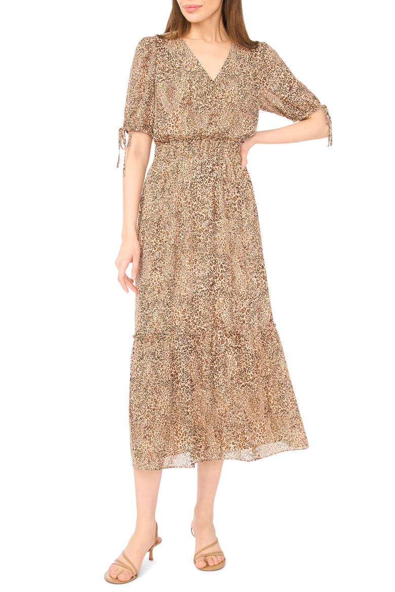 Leopard Print Smocked Waist Midi Dress