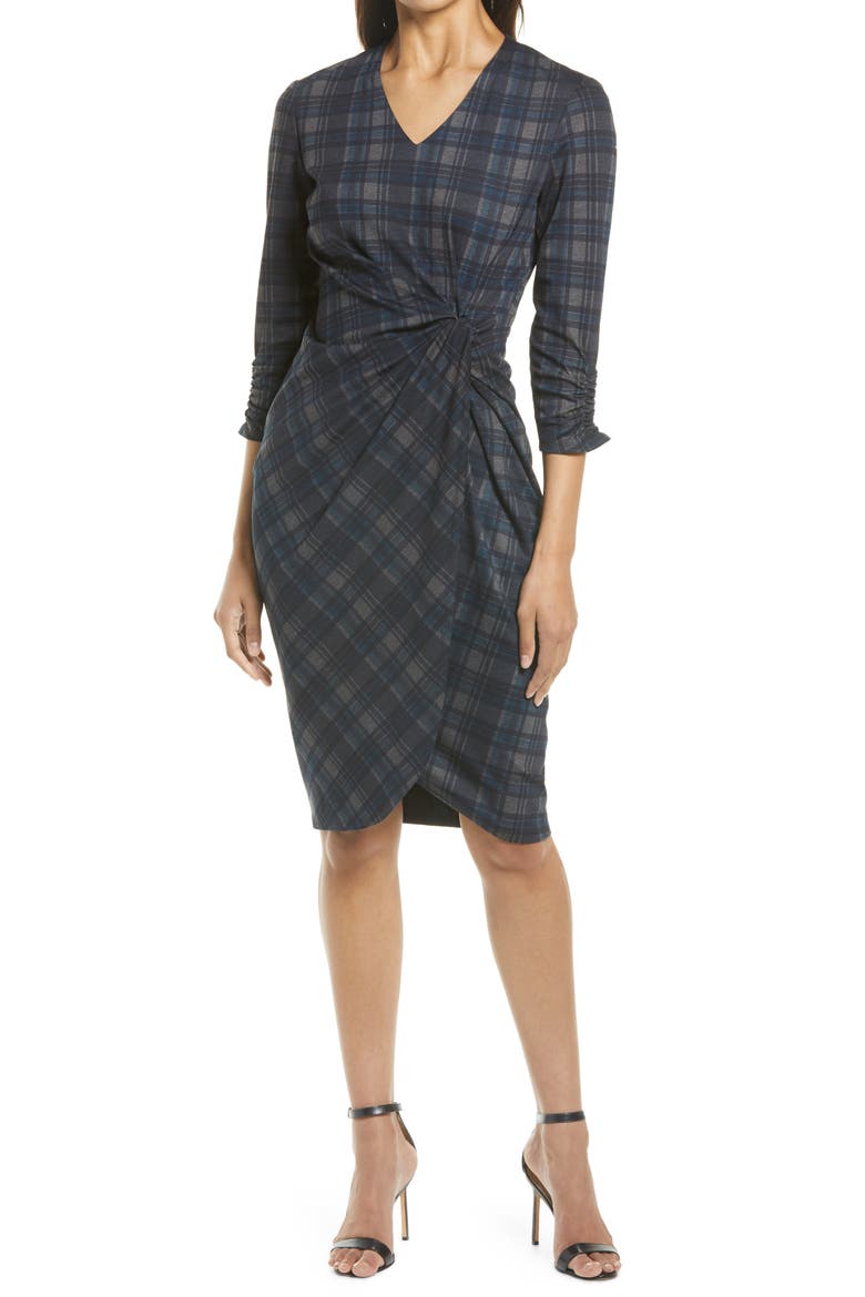 Plaid V-Neck Sheath Dress