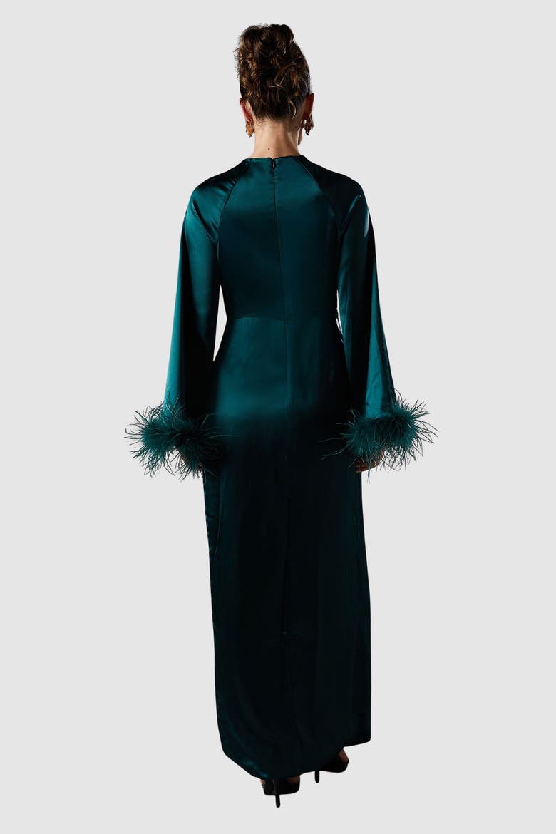 Long Sleeve Trim Satin Maxi Dress