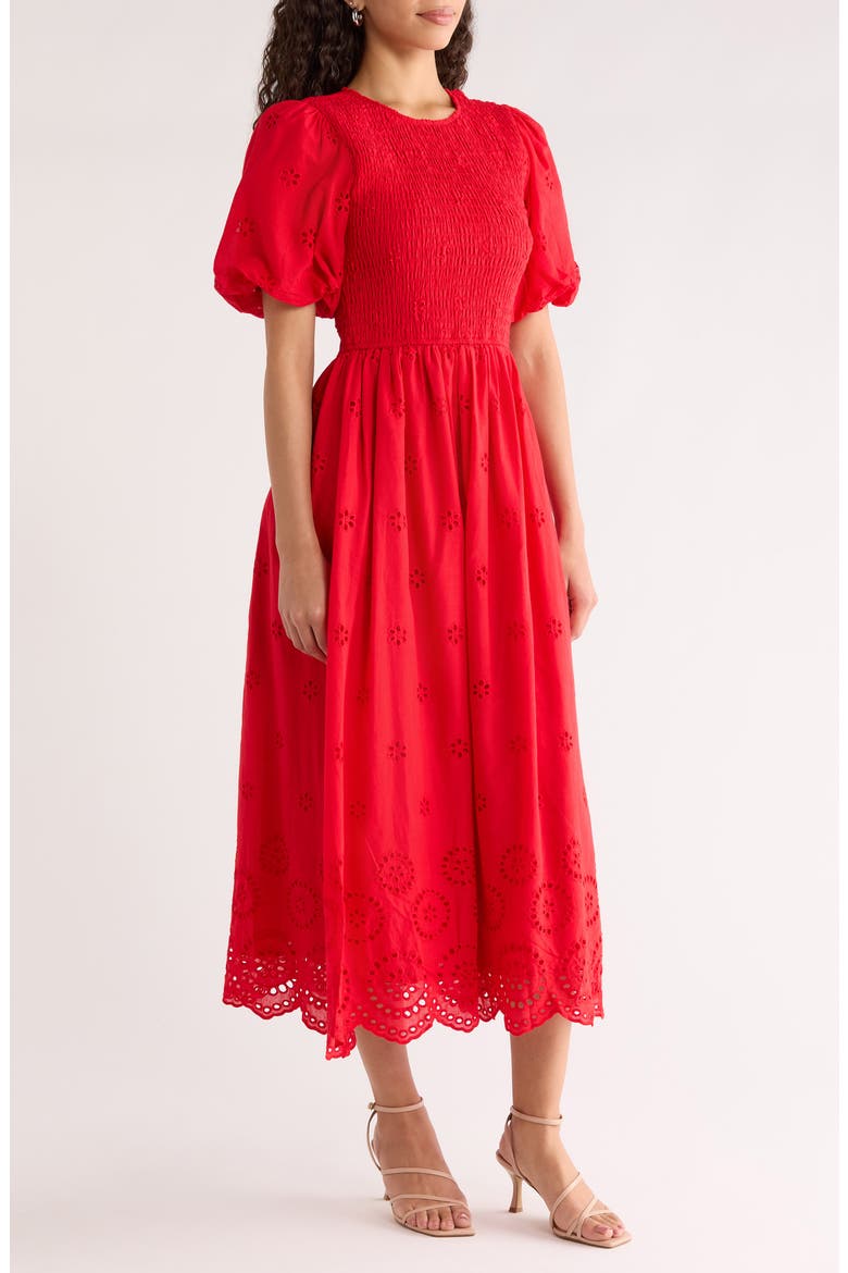 Deana Eyelet Smocked Midi Dress