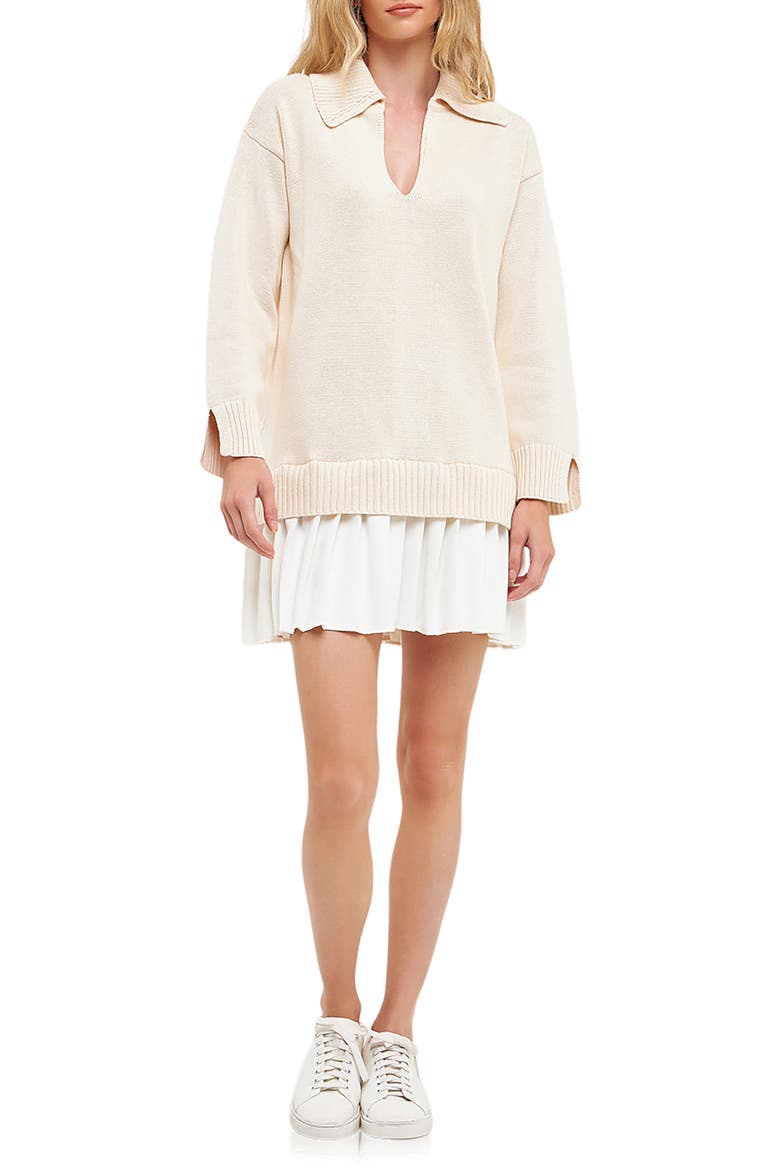 Mixed Media Pleated Minidress