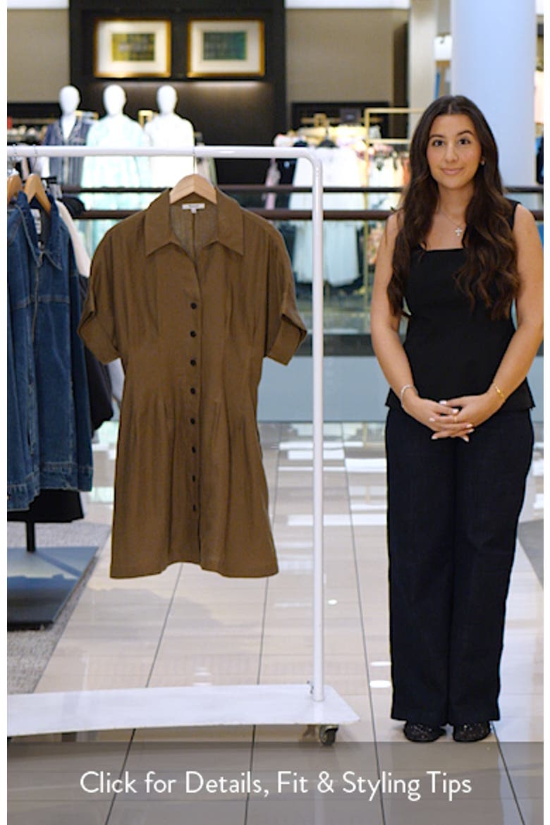 Pleated Linen Mini Shirtdress