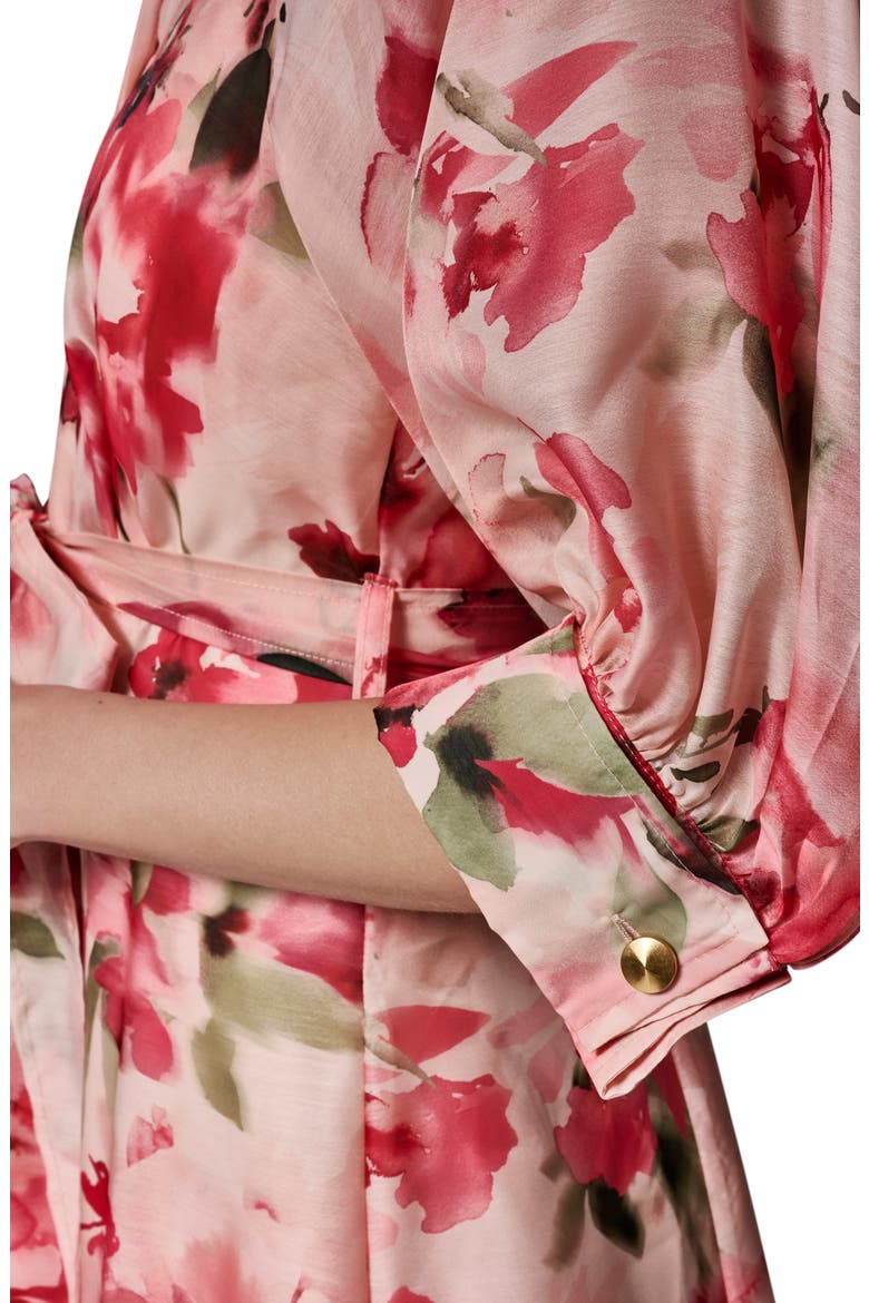 Floral Print Tie Waist Midi Shirtdress