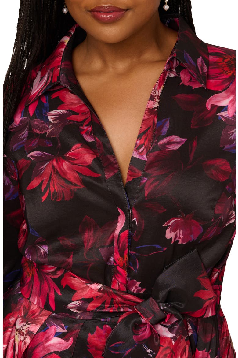 Print Long Sleeve Taffeta Shirtdress