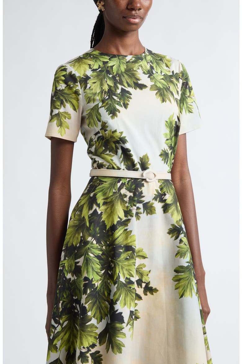 Maple Leaves Cotton Stretch Poplin Midi Dress