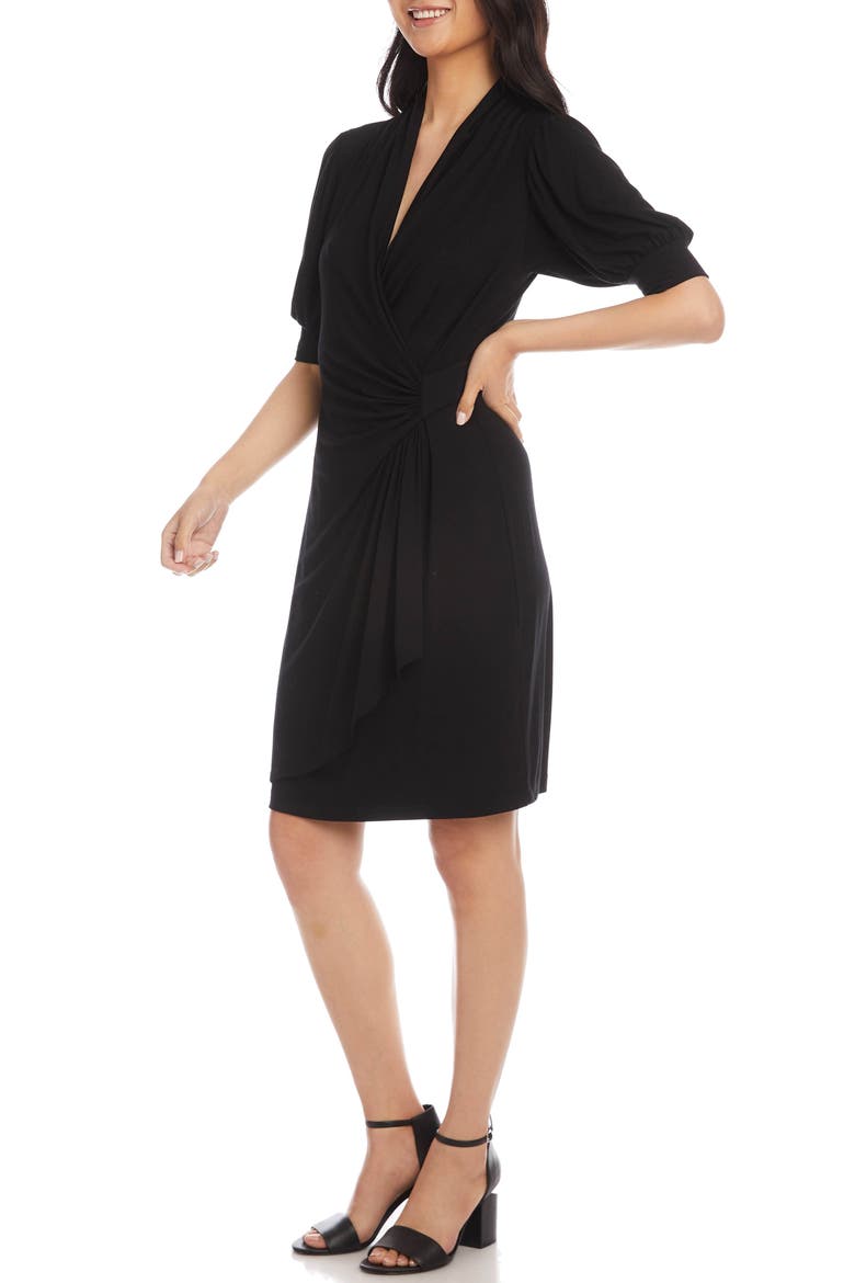 Puff Sleeve Jersey Faux Wrap Dress