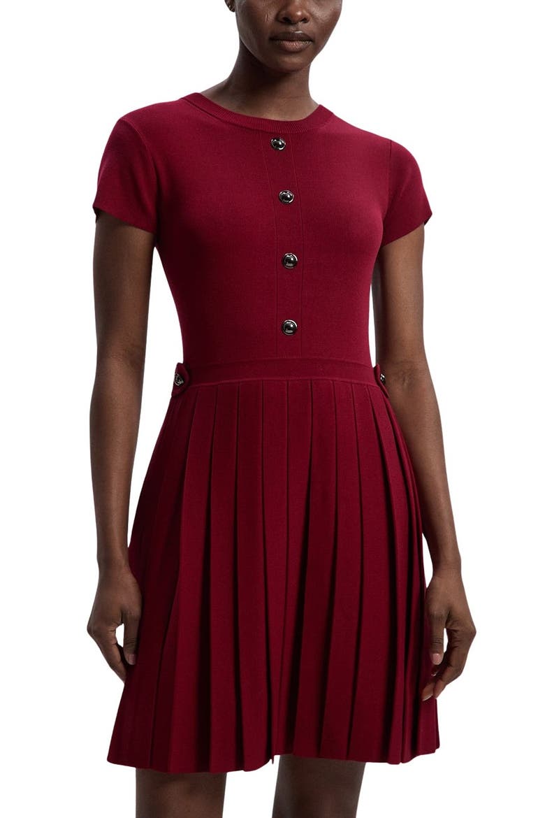 Viscose Tab Pleated Knit Mini Dress