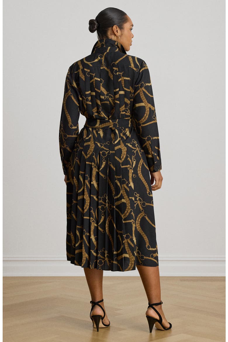 Belt Print Long Sleeve Crêpe de Chine Midi Shirtdress