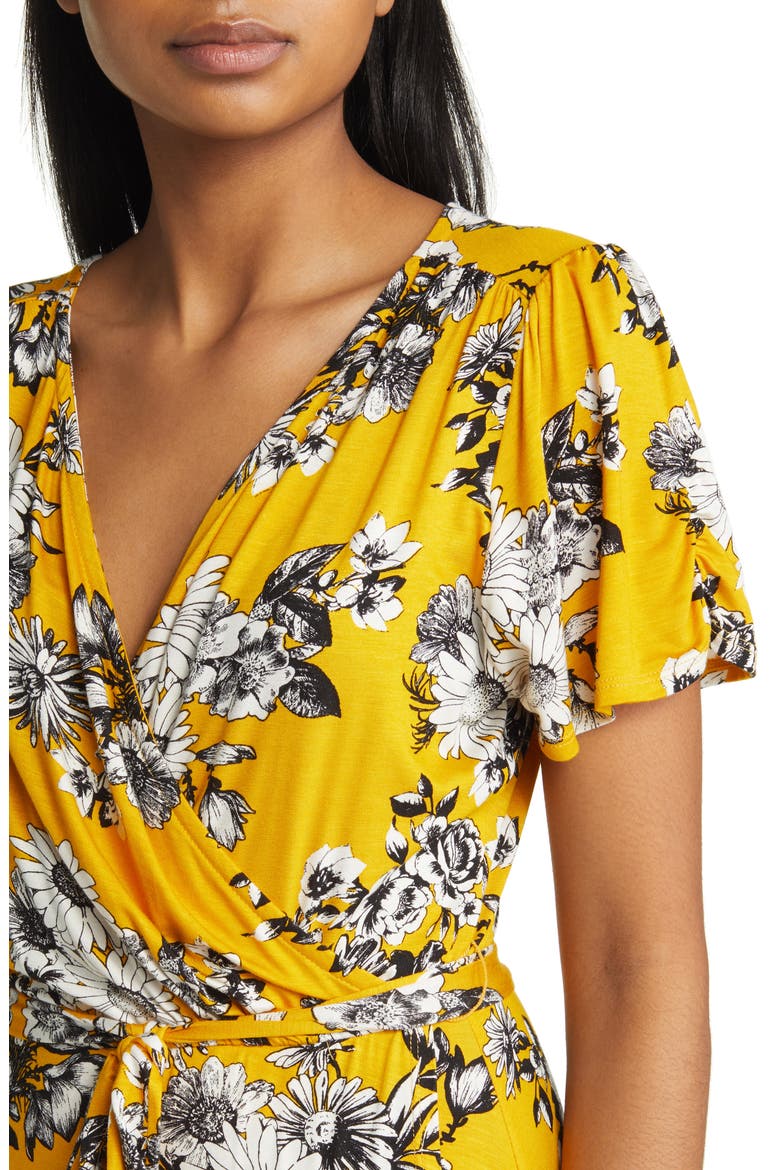 Floral Faux Wrap Knit Dress