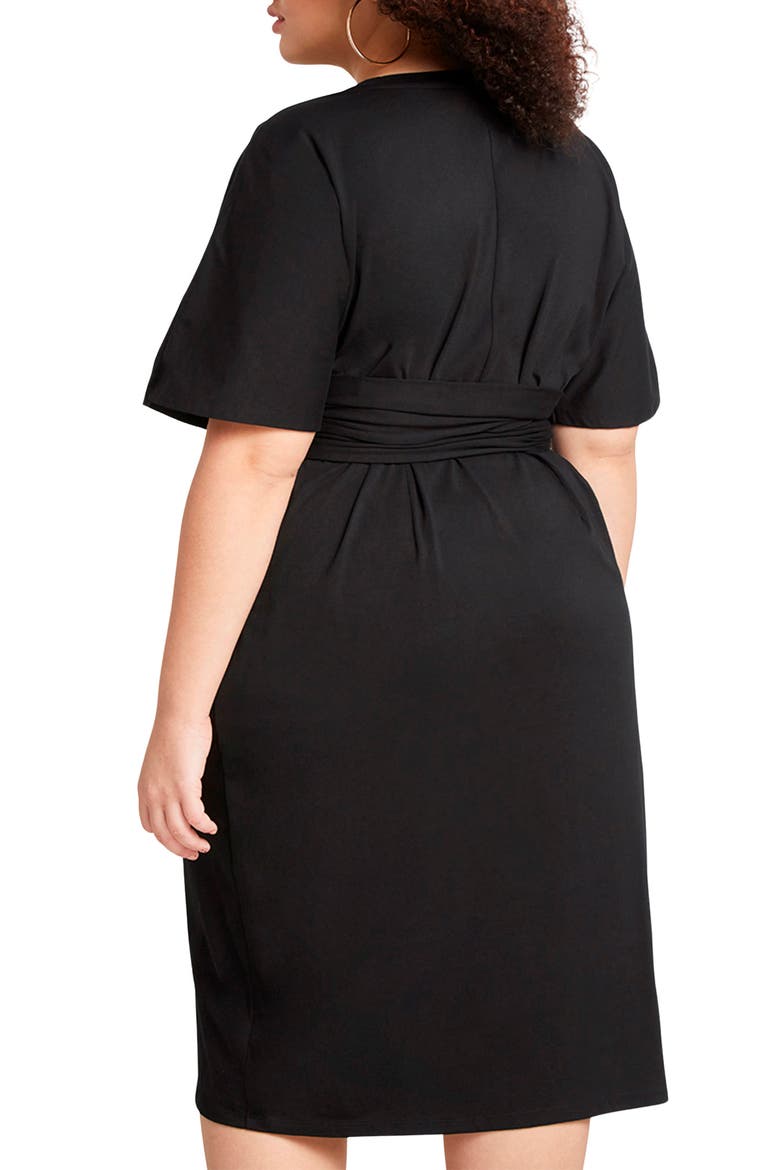 Tie front Flutter Sleeve Midi Sheath Dress