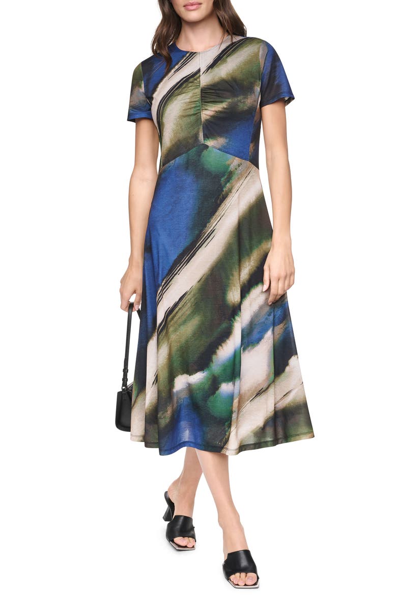 Ruched Front Print Midi Dress