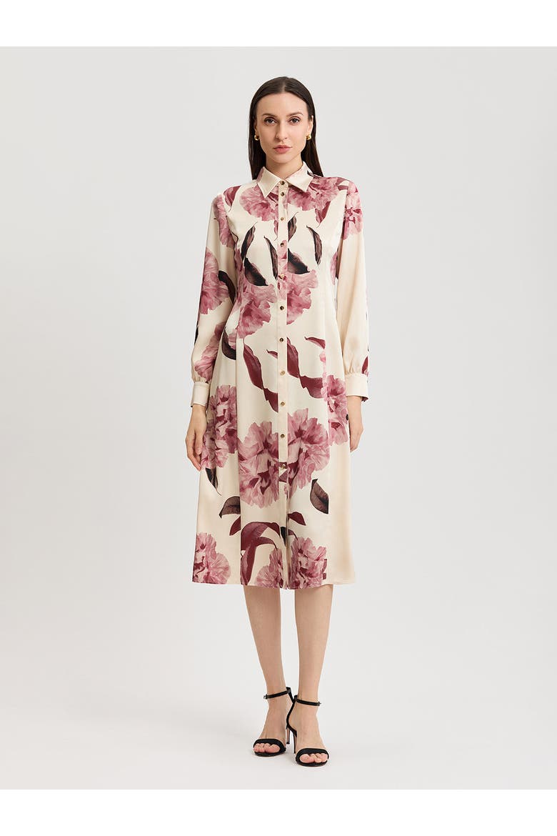Floral Crepe de Chine Midi Shirtdress