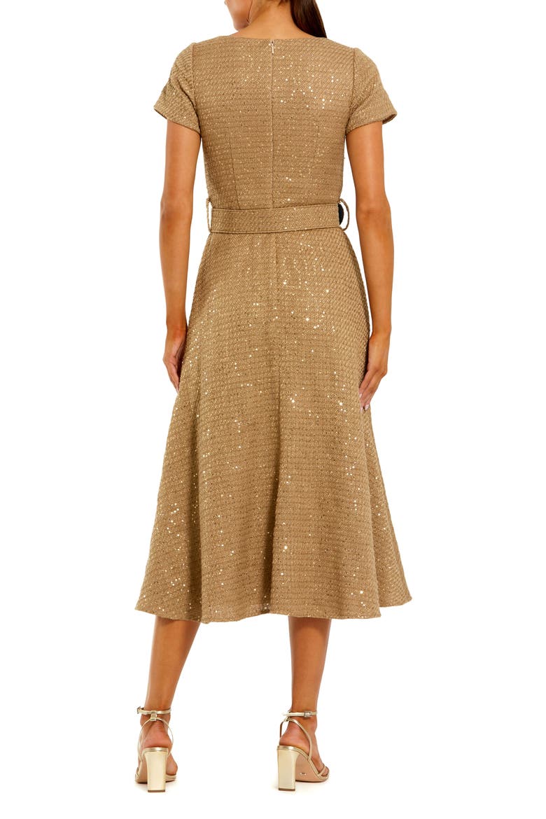 Boucle Cap Sleeve High Neck Button Up Midi Dress