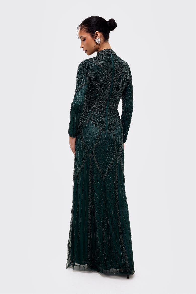 Modest Abstract Embellished Sequin Maxi Dress