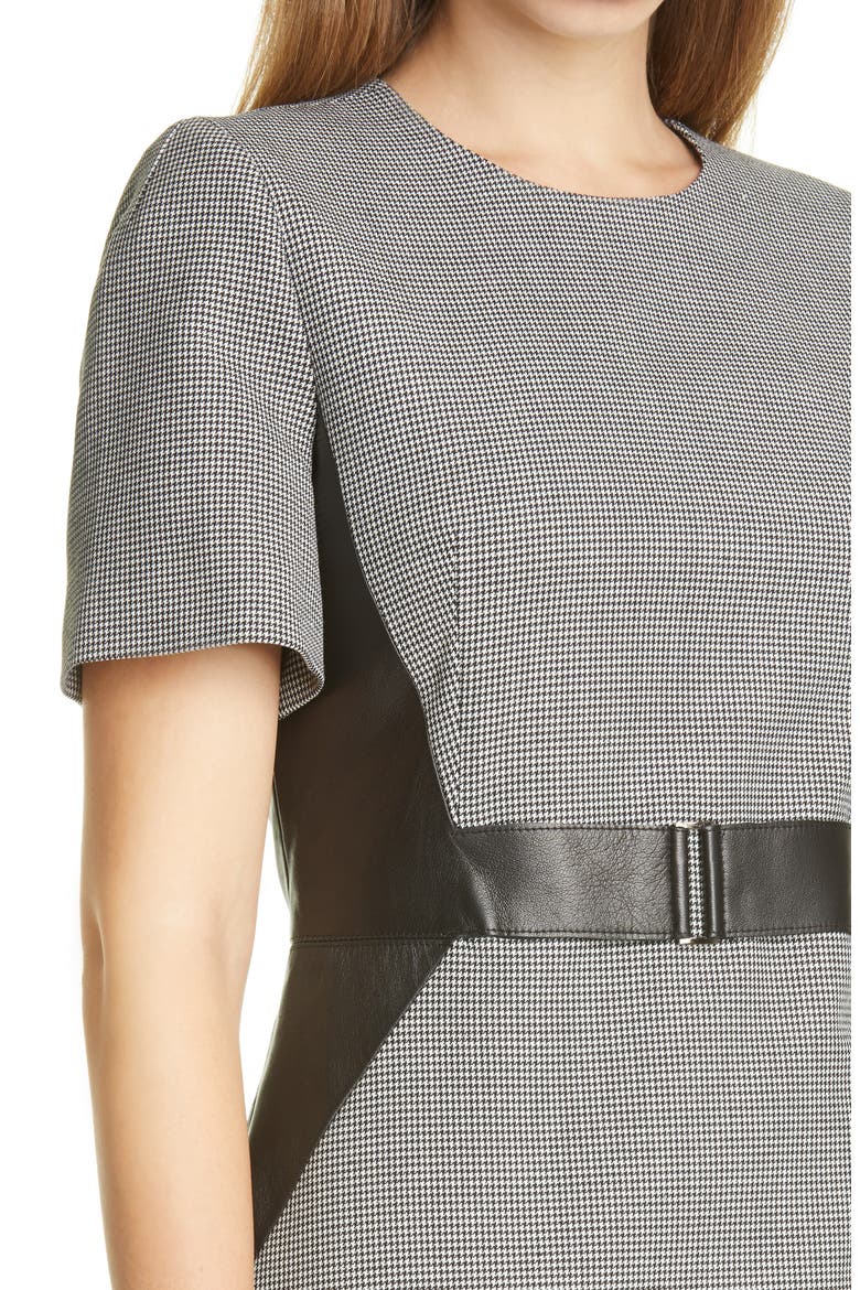 Barcelona Leather Detail Houndstooth Dress