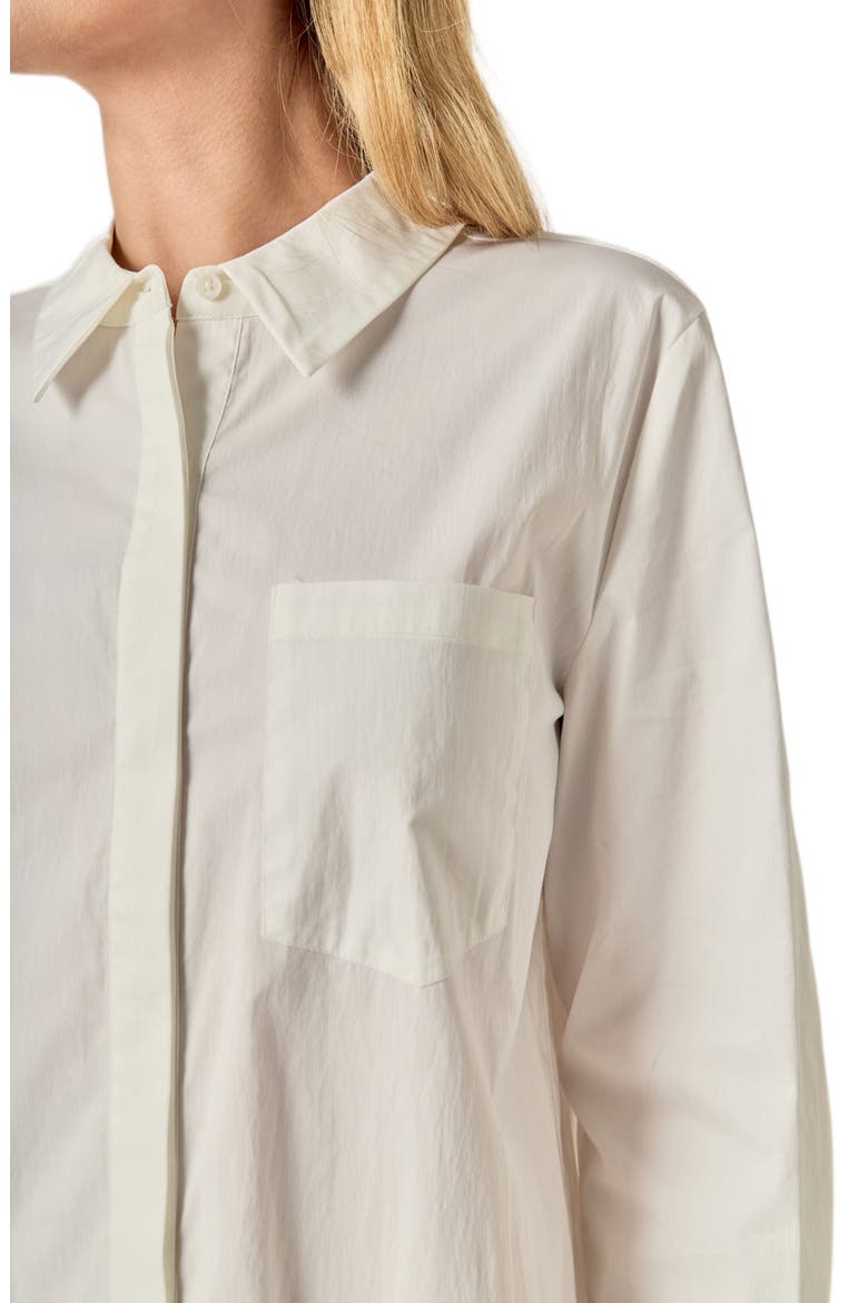 Ruffle Hem Long Sleeve Mini Shirtdress