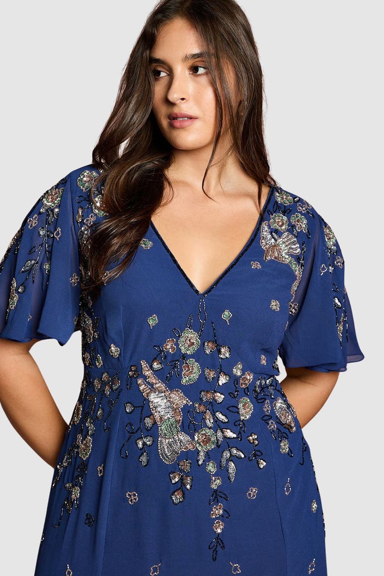Plus Floral Embellished Midi Dress